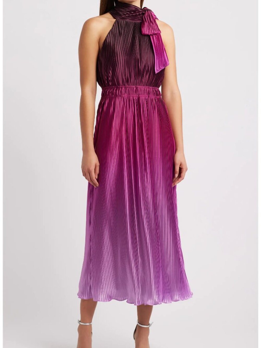 Anne Klein Women's Pleated Tie Neck Midi Dress Purple Size 4 New with Tags